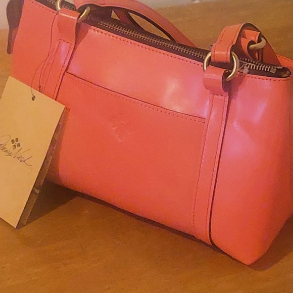 Patricia Nash Genuine Leather Coral Shoulder Bag Brown Velvet Inside - Picture 1 of 10